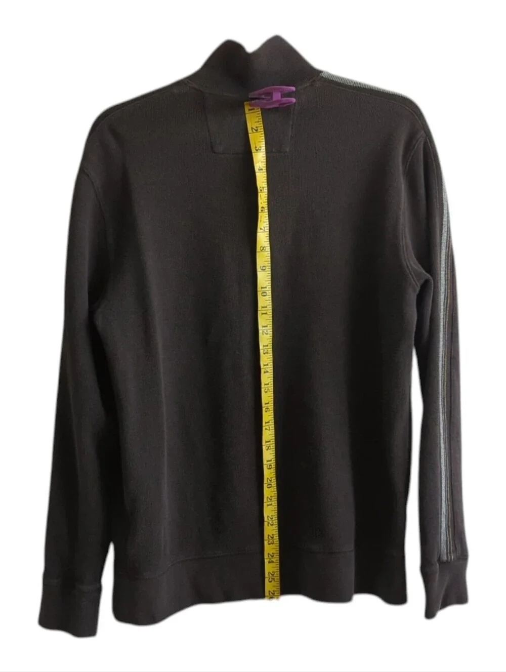 Banana Republic Gray 100% Cotton Full Zip Sweater Striped Accent On Sleeve Sz M